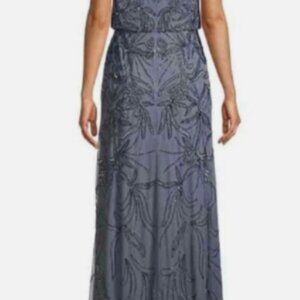 NEW Adrianna Papell Beaded Gown Dusty Blue Womens Size 4 Sequin Formal Wedding
